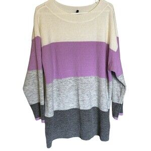 Talbots Sweater 2X Color Block Long Sleeve Crew Neck Purple Gray Cream Soft